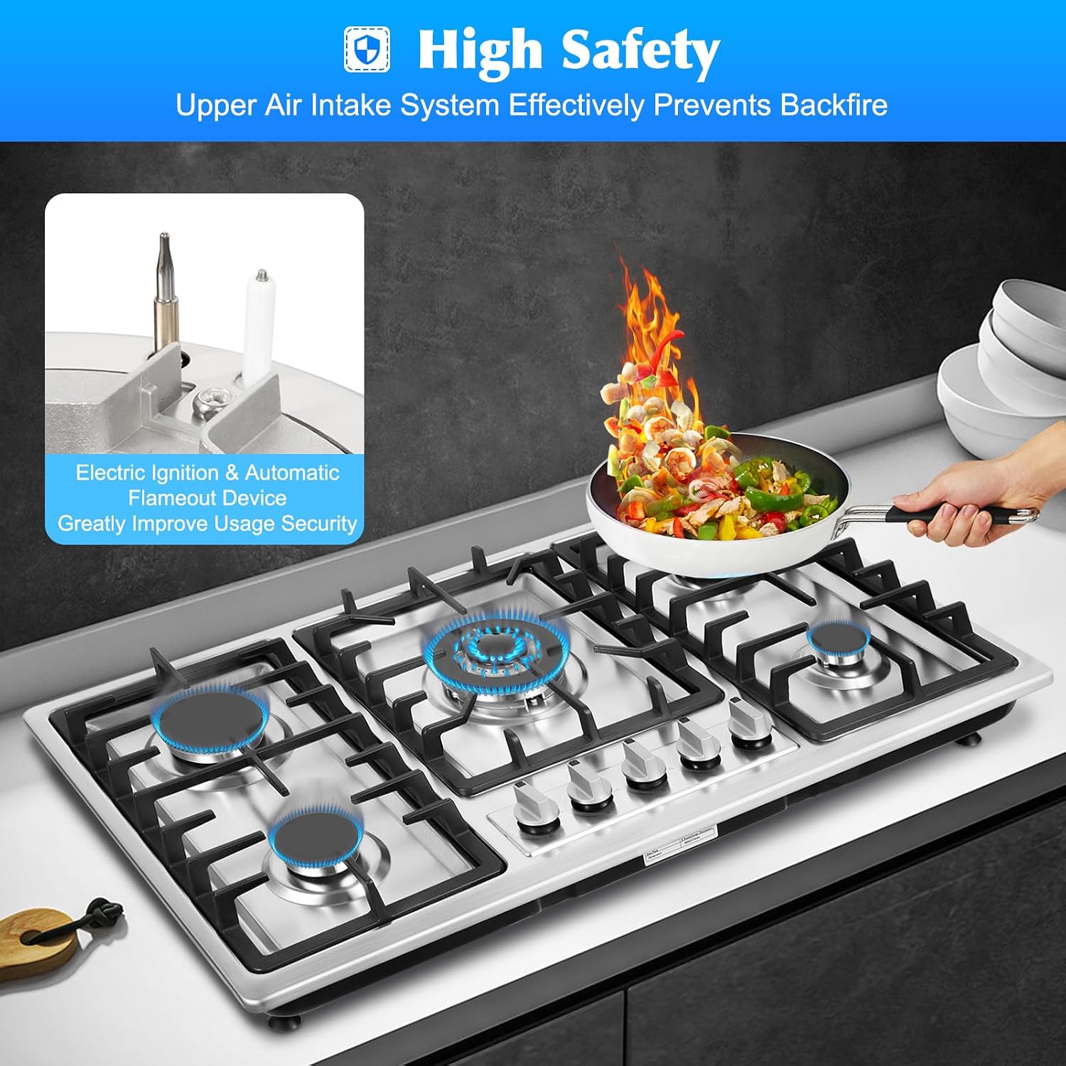 2 Burner Natural Gas Cooktop, Cooktop Stove Top, Tempered Glass Burners Stove with Anti-Temper Protection for Apartment, Indoor (Not Included Gas Pipe) (4)