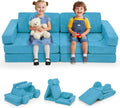 Costzon 14 PCS Modular Kids Play Couch, Child Sectional Sofa, Versatile Toddler Soft Building Blocks Sofa Playset for Playroom Bedroom, Convertible Foam and Floor Cushion for Boys Girls Gifts (Blue)