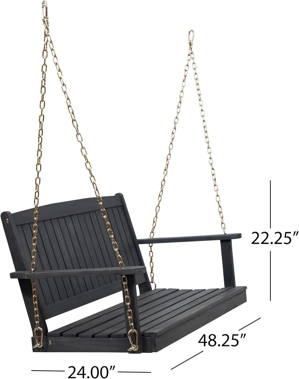 Outdoor Double Solid Wood Swing Chair, Thickened Teak Wood with backrest, Courtyard Balcony Hanging Leisure Rocking Chair, Decorating a Warm Home