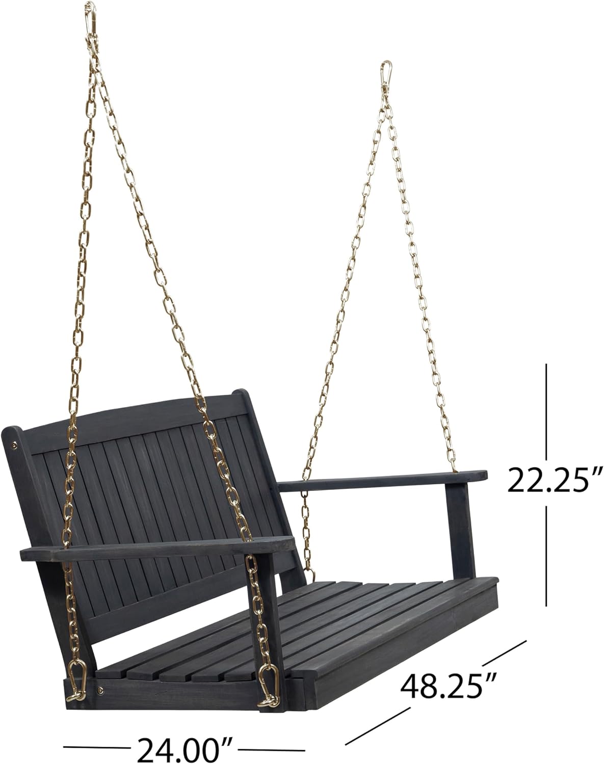 Outdoor Double Solid Wood Swing Chair, Thickened Teak Wood with backrest, Courtyard Balcony Hanging Leisure Rocking Chair, Decorating a Warm Home
