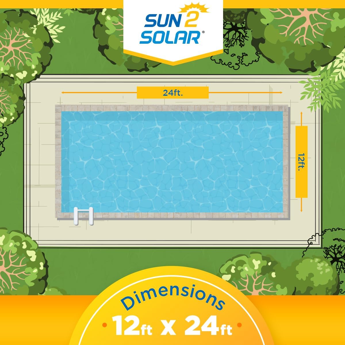 Sun2Solar Clear 12 ft x 24 ft Rectangle Solar Cover | 16 Mil | Heat Retaining Blanket for Rectangular Inground & Above Ground Swimming Pools | Sun Heats Pool | Bubble Heating Blankets | 1600 Series