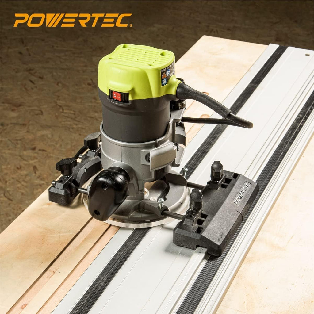 POWERTEC 110' Track Saw Guide Rail Kit and Router Guide for Makita and Festool Compact Router and Plunge Router, Includes 2PK 55' Guide Rails and Connectors (72079)