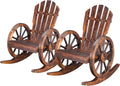 Outvita Adirondack Rocking Chair Set of 2, Wood Wagon Rocker, Outdoor Wooden Carbonized Lounge Chairs with Wheel Armrest for Garden Patio Country Yard Porch, Fir