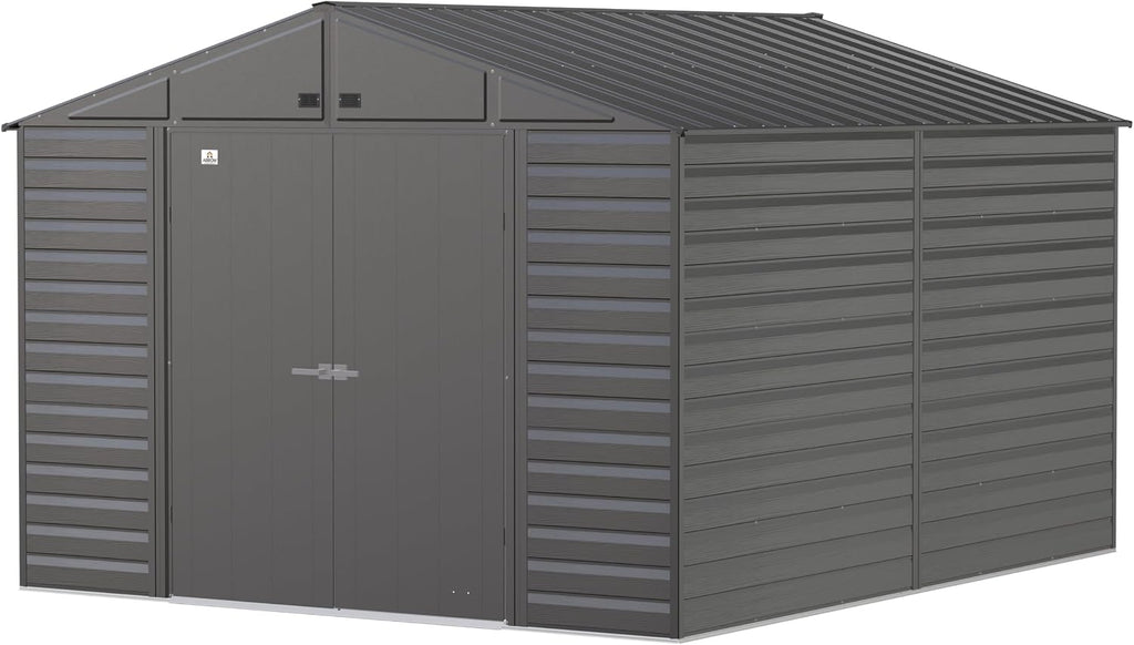 Arrow Select 10' x 12' Outdoor Lockable Steel Storage Shed Building, Charcoal