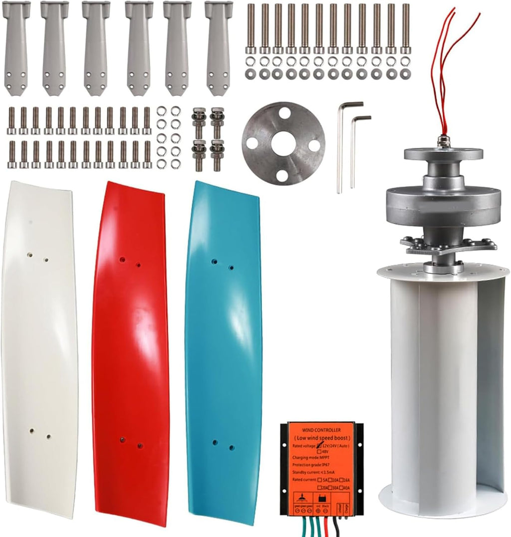 12V/24V/48V Magnetic Levitation Wind Turbine - 2KW/3KW/5KW Inverter with MPPT Controller for Efficient Hybrid Wind Solar Systems, 3-Colors Vertical Axis Wind Turbine Generator for Home(3000W,24V)