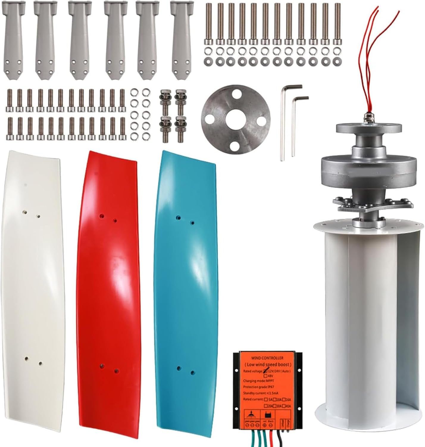 12V/24V/48V Magnetic Levitation Wind Turbine - 2KW/3KW/5KW Inverter with MPPT Controller for Efficient Hybrid Wind Solar Systems, 3-Colors Vertical Axis Wind Turbine Generator for Home(3000W,24V)