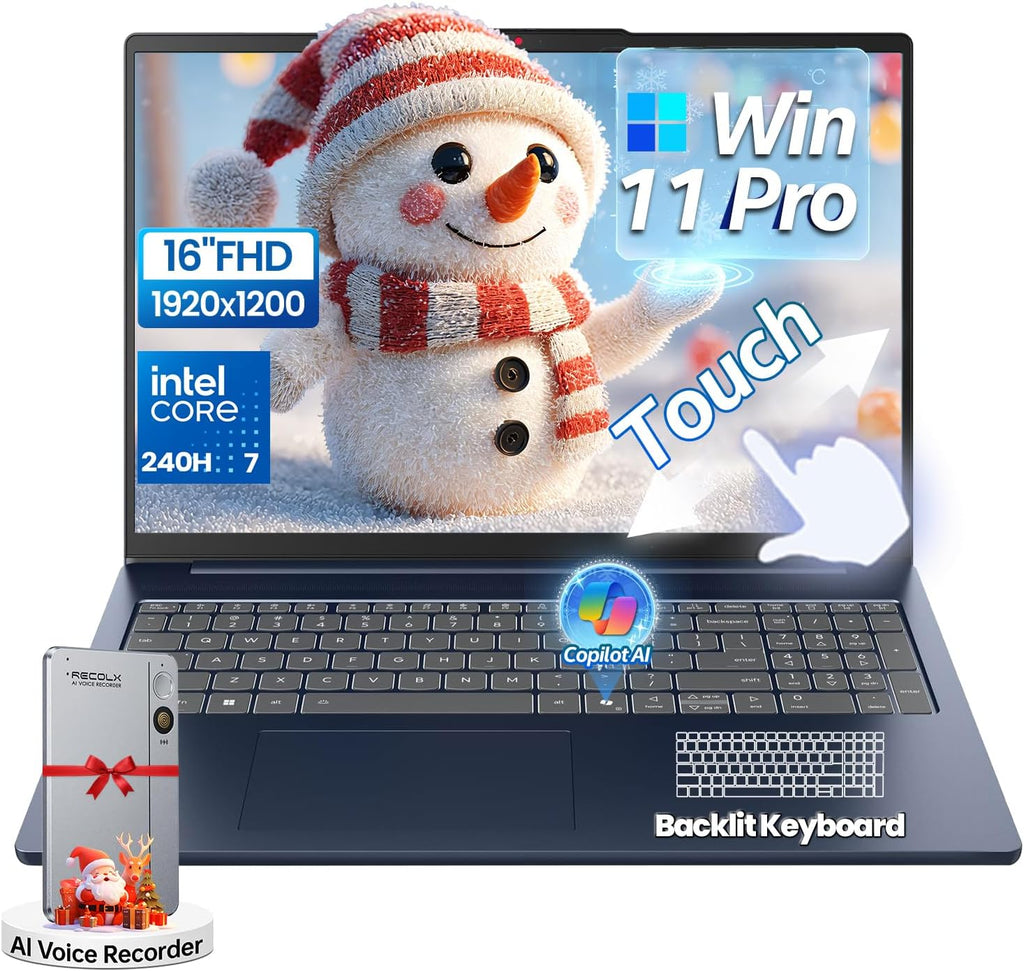Lenovo IdeaPad Slim 5i Laptop Business 2026, 16' FHD+ Touchscreen, Intel Core 7 240H(Beat Ultra 7 255U), Facial Login IR Cam, Backlit KB, Win 11 Pro, Copilot, Al Voice Recorder (32GB DDR5 | 2TB SSD)