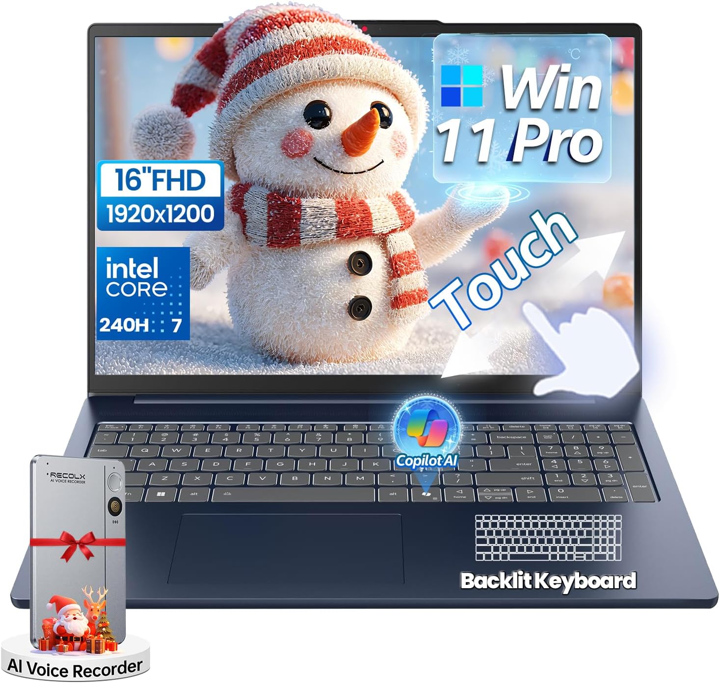 Lenovo IdeaPad Slim 5i Laptop Business 2026, 16' FHD+ Touchscreen, Intel Core 7 240H(Beat Ultra 7 255U), Facial Login IR Cam, Backlit KB, Win 11 Pro, Copilot, Al Voice Recorder (32GB DDR5 | 2TB SSD)