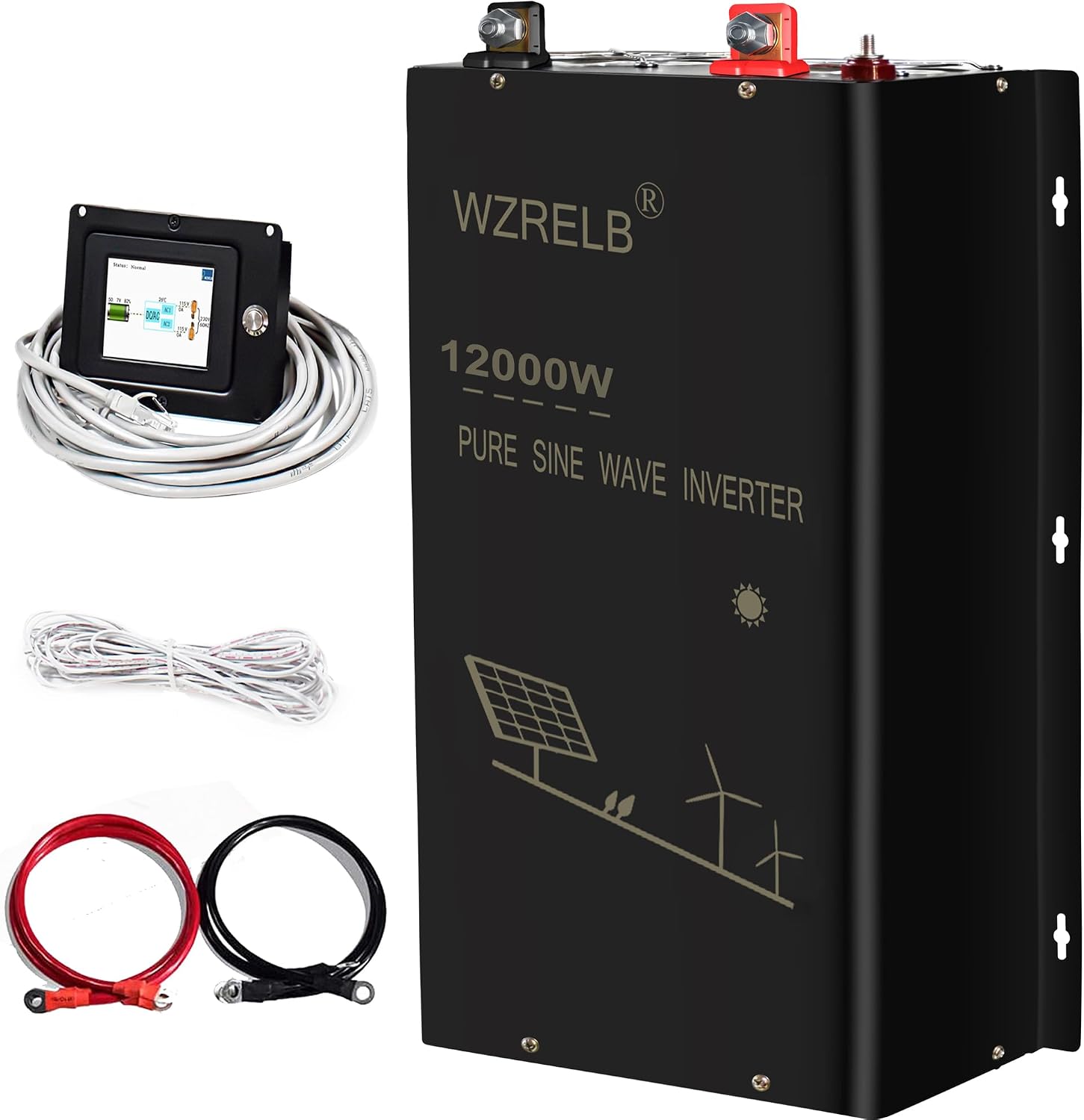 WZRELB 12KW 24V Pure Sine Wave Inverter,24 Volt DC to AC 120V 240V Split Phase Power Inverter,16.6ft LCD Remote Panel,2*AC Hardwire Terminal,24KW Surge