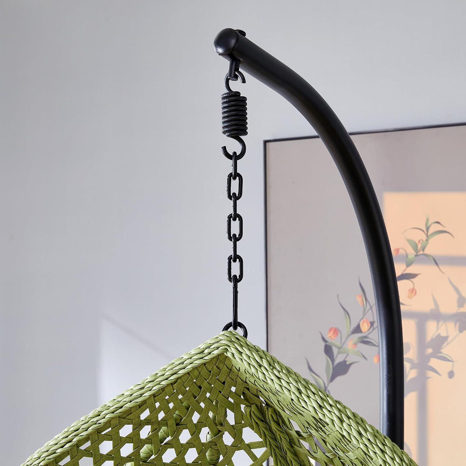 Egg Swing Chair Outdoor with Stand, Hanging Egg Rattan Basket Chair with Cushion and Pillow, Swinging Egg Chair, Foldable Basket and Metal Stand for Porch, Patio, Bedroom, Balcony,Yard (Green)