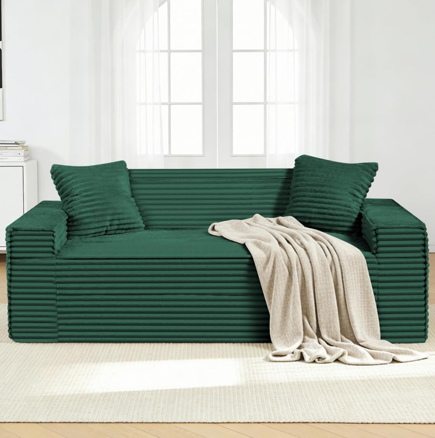 3 Seater Sofa Couch for Living Room (Green, 38' D + 2 Pillows)