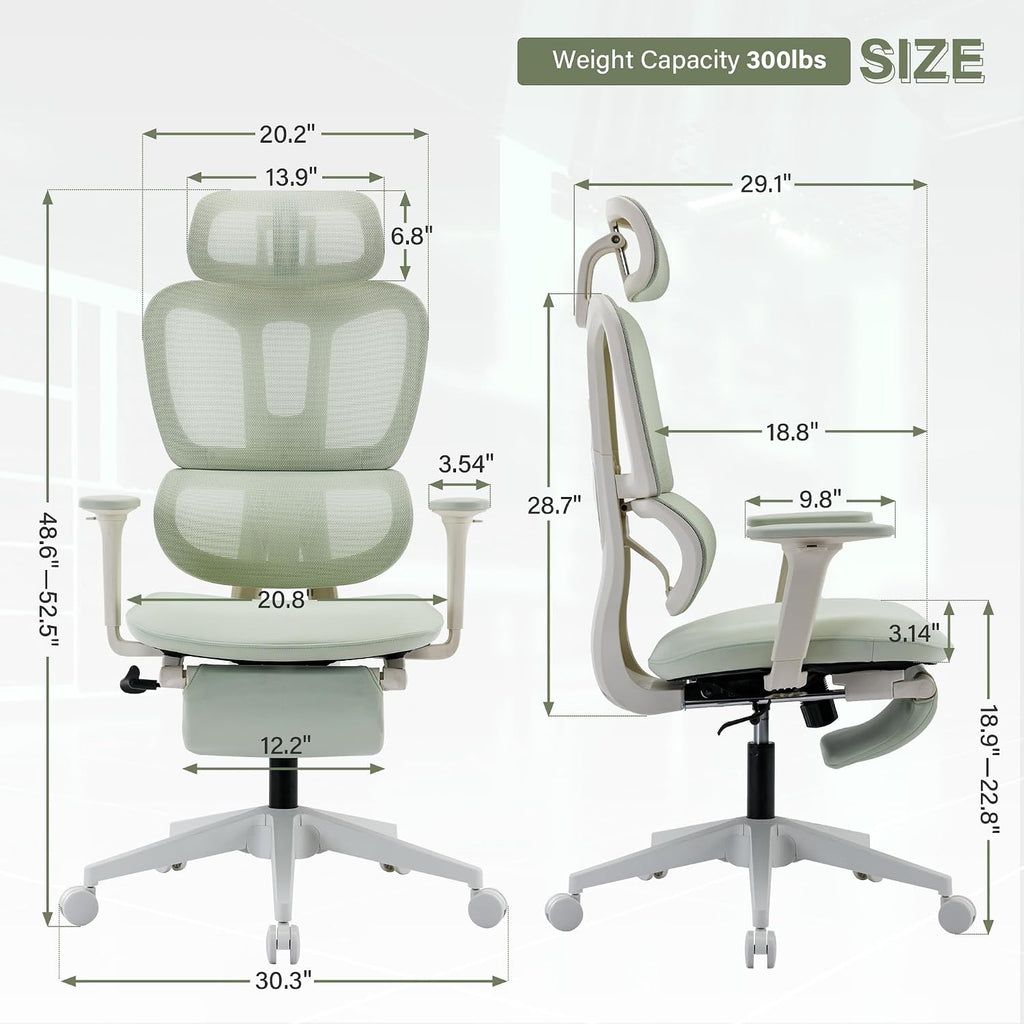Ergonomic Mesh Office Chair with Retractable Footrest - High Back Computer Chair, Lumbar Support, Adjustable Armrest and Headrest, Durable Base - Multifunctional Home Office Desk Chair for Adults