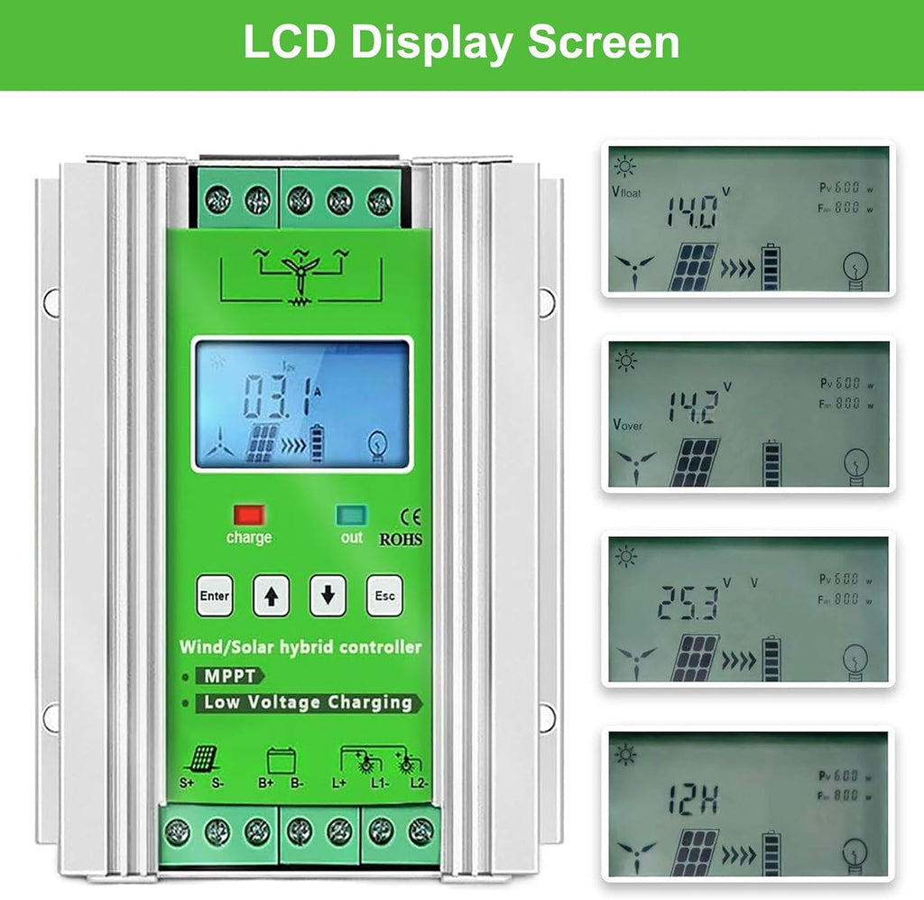 MPPT Hybrid Charge Controller 3000W for Wind Turbine Generator & Solar Panel with LCD Display & Dump Load, Wind Solar Auto Regulator,48V