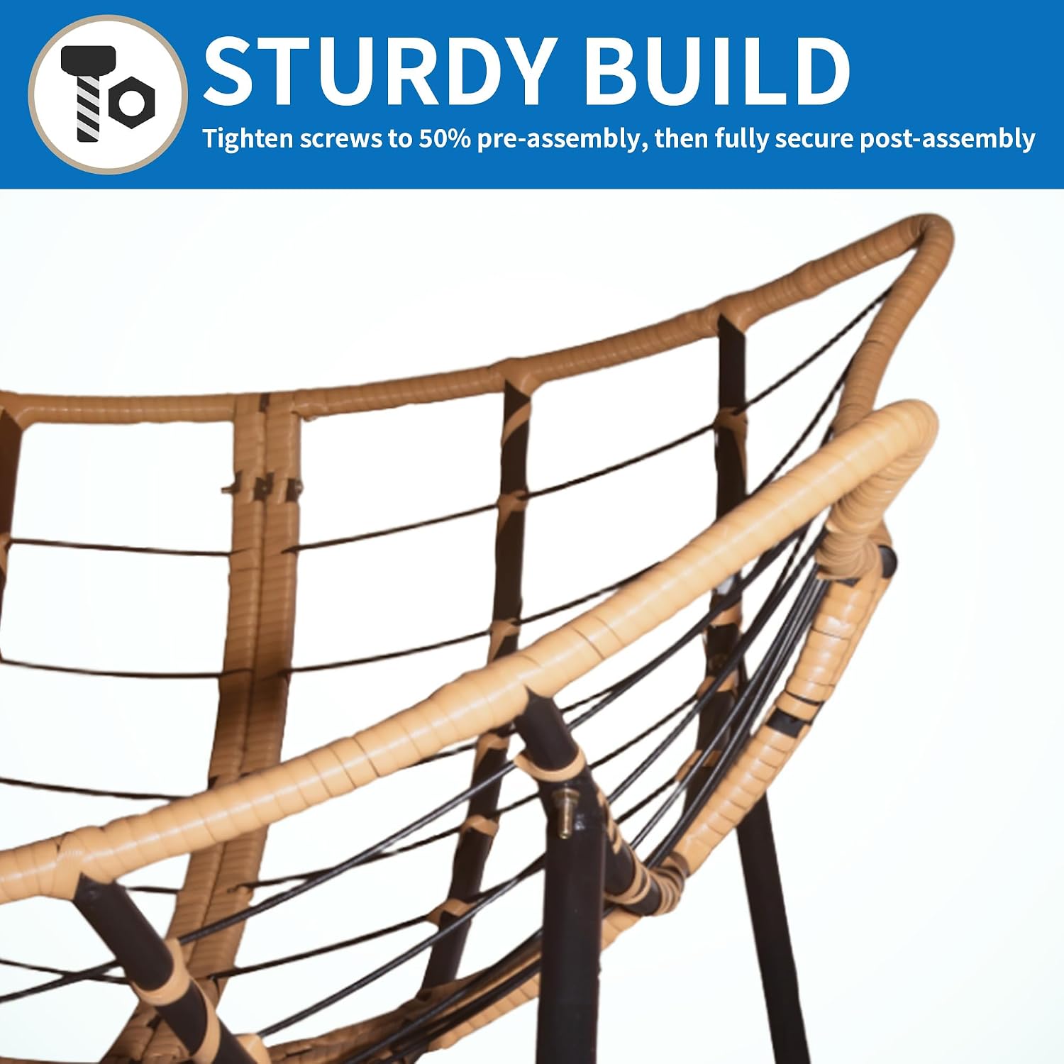 Outdoor Rocking Chair, Patio Egg Rocking Chair, Indoor Papasan Chair, Rattan Wicker Lounge Chair, Modern Royal Chair for Bedroom, Living Room, Porch, Garden,Lawn (41.3' Dark Blue)