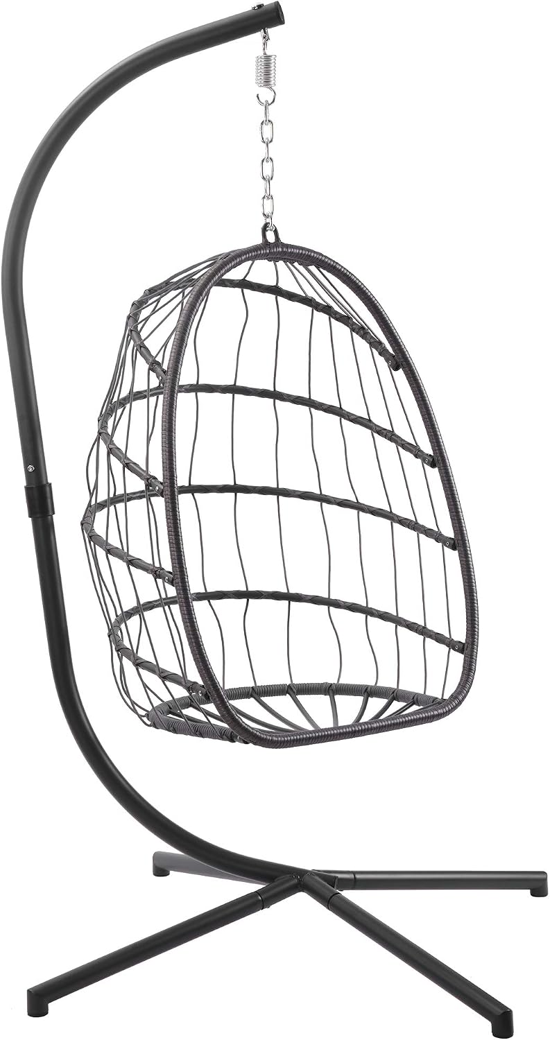 Wicker Swing Egg Chair - Patio Hanging Hammock Chair with Stand 350 Pounds Weight Capacity