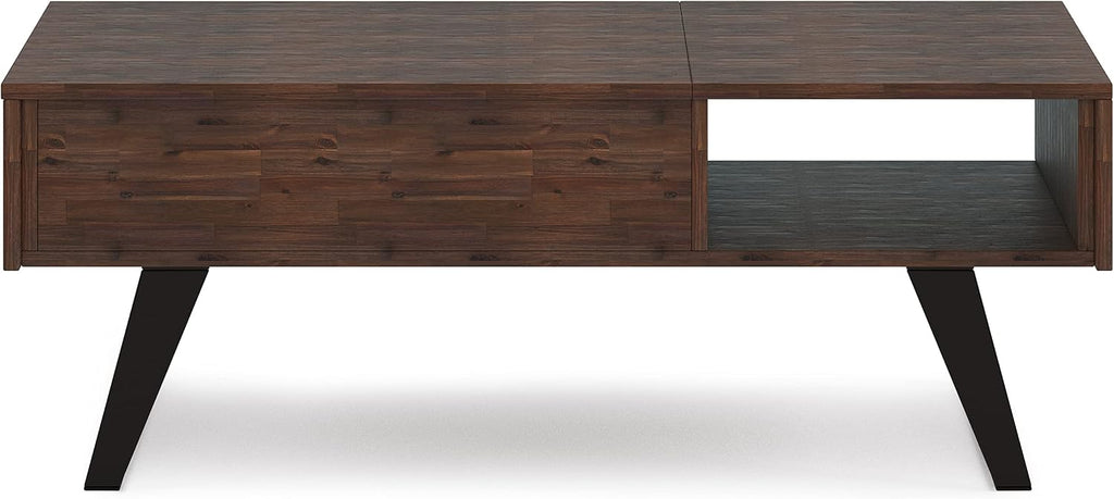 SIMPLIHOME Lowry Lift Top Coffee Table - 48 inch Wide Solid Acacia Wood and Metal Living Room Table in Distressed Charcoal Brown, Modern Industrial Cocktail Table with Hidden Storage and Open Shelf
