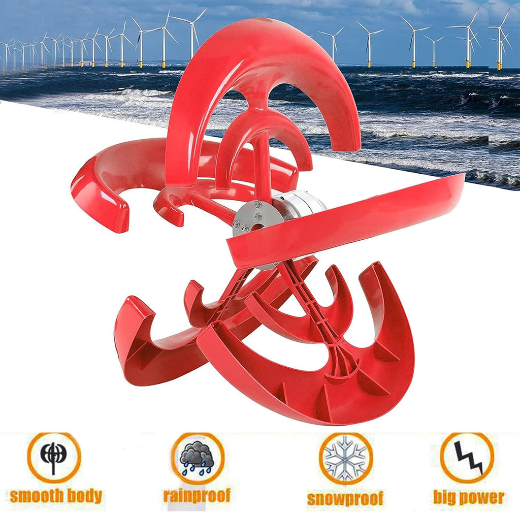 12V 24V 48V White 5 Blades Vertical Wind Turbine Generator+3000W Permanent Magnet Lantern Vertical Wind Turbine Kit with Controller for Home(Red)