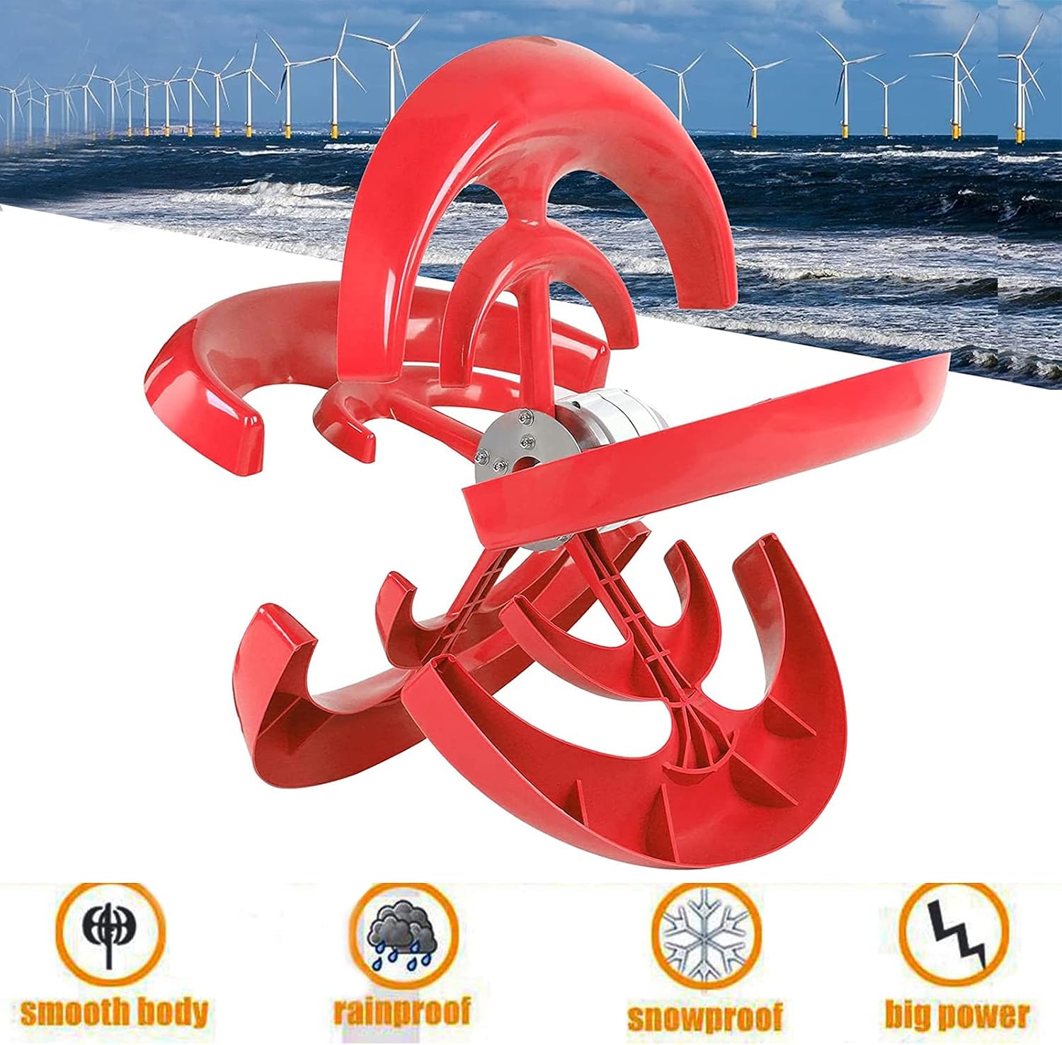 12V 24V 48V White 5 Blades Vertical Wind Turbine Generator+3000W Permanent Magnet Lantern Vertical Wind Turbine Kit with Controller for Home(Red)