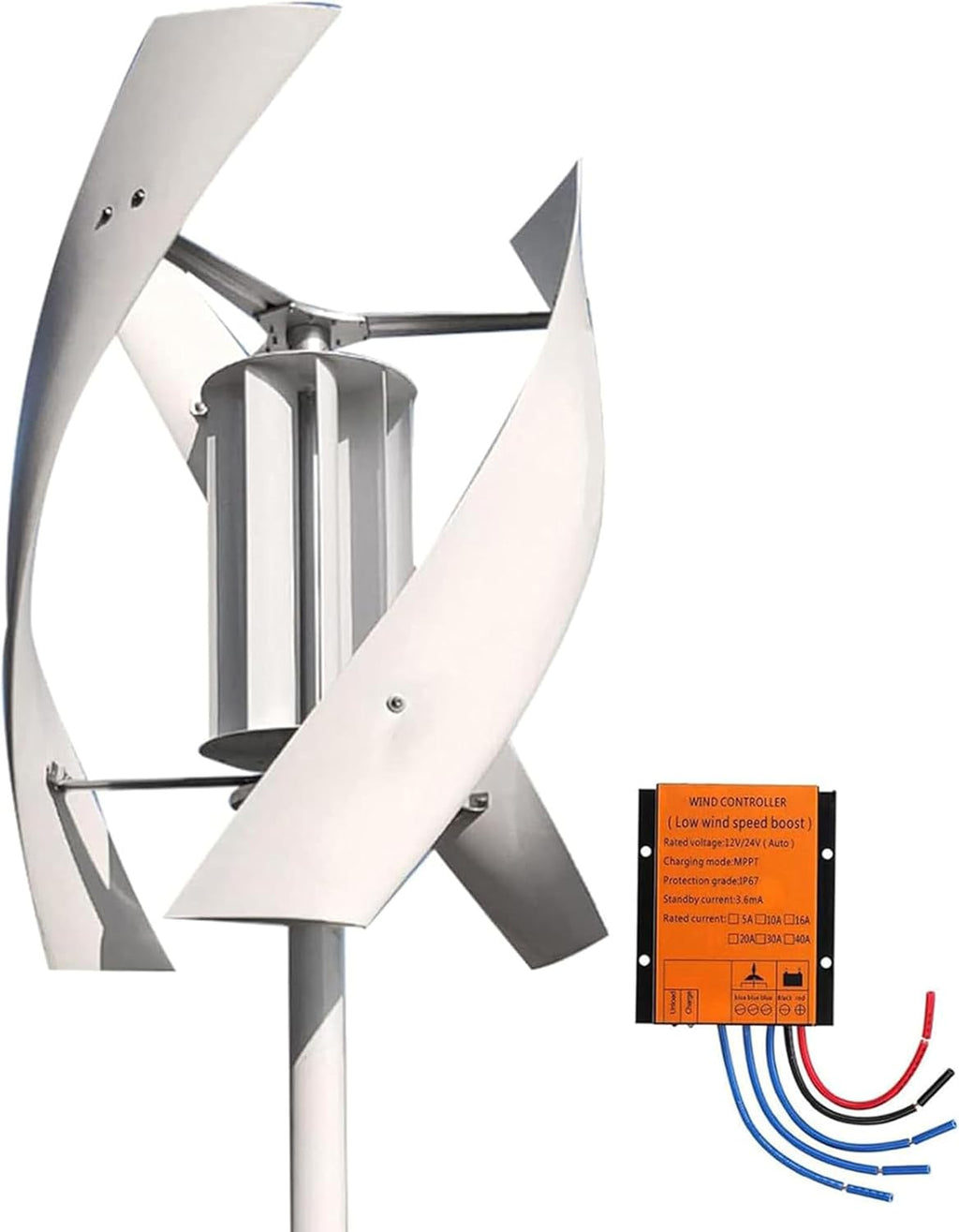 3000W Garden Vertical Wind Turbine Generator Kit, Three-Phase AC Vertical Wind 12V 24V 48V 220V Wind Turbine with MPPT Controller for Home Industrial Energy Equipment 220V