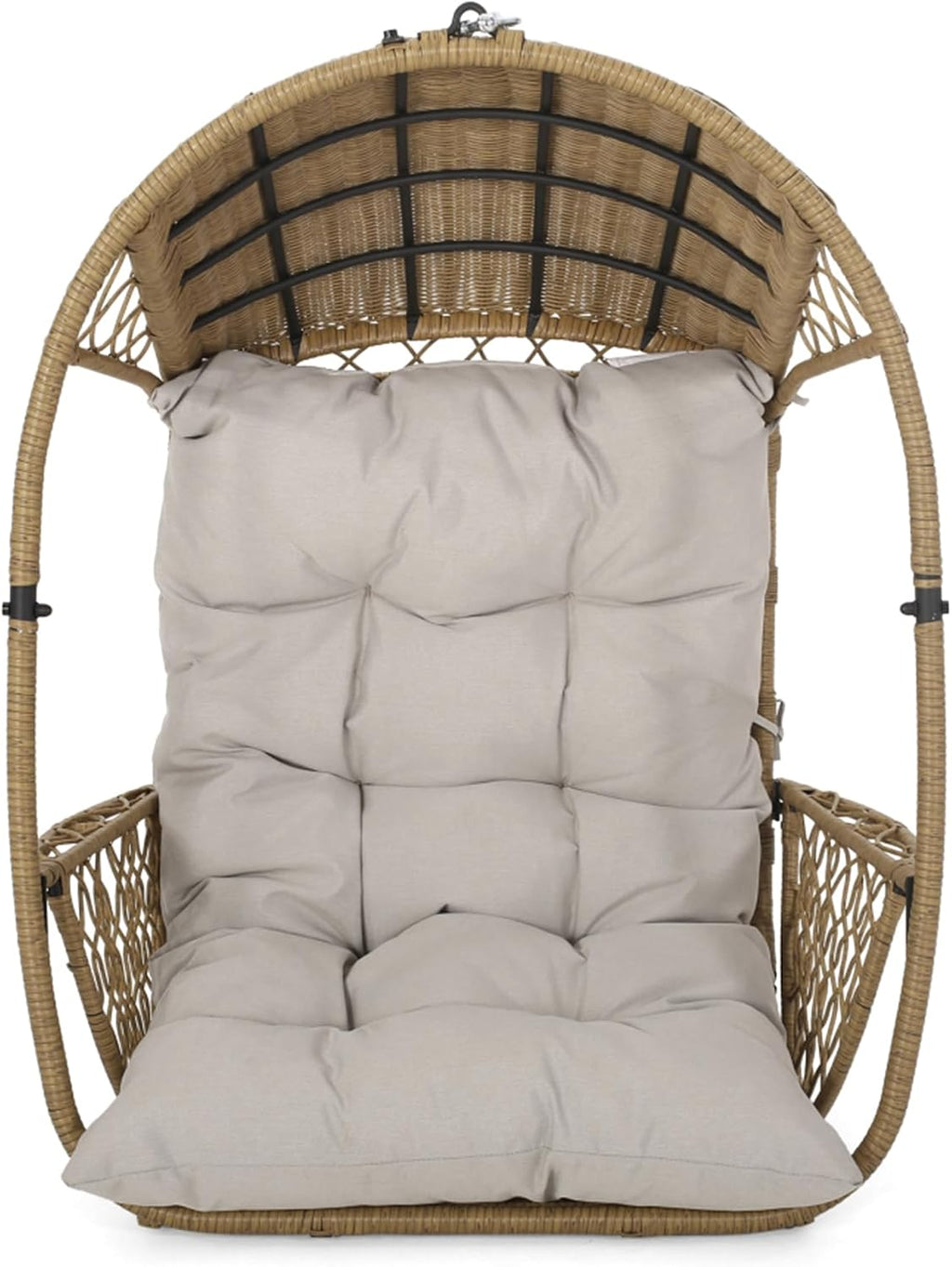 34.50' W Hanging Egg Chair Outdoor Indoor Double Papasan Comfy Wicker Balcony Patio Rocking Swing Cushions Light Brown (Brown+Beige + Fabric)