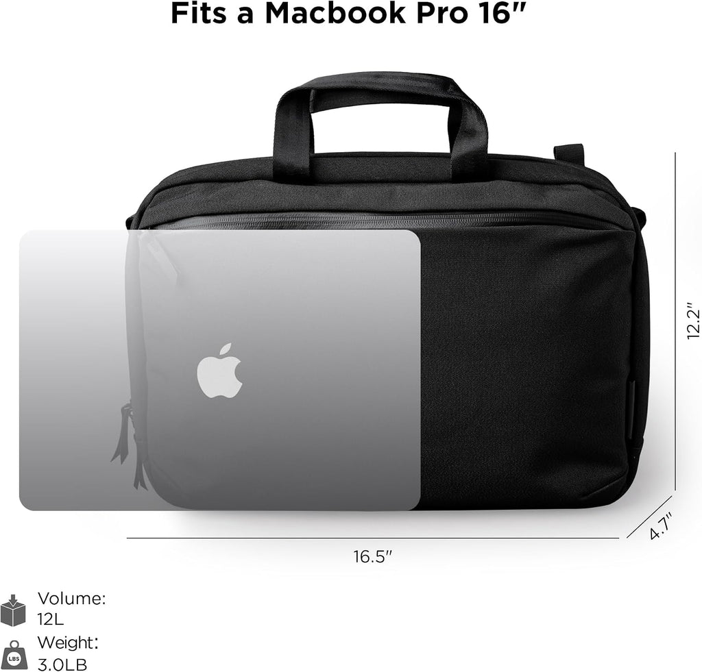 ALPAKA Elements Tech Brief Pro 12L -3-in-1 Recycled Fabric Laptop Briefcase Backpack for 16' Laptop, Anti-Theft Secure with Luggage Pass-Through, Water-Resistant, Fits Tech & Business Essentials,Black