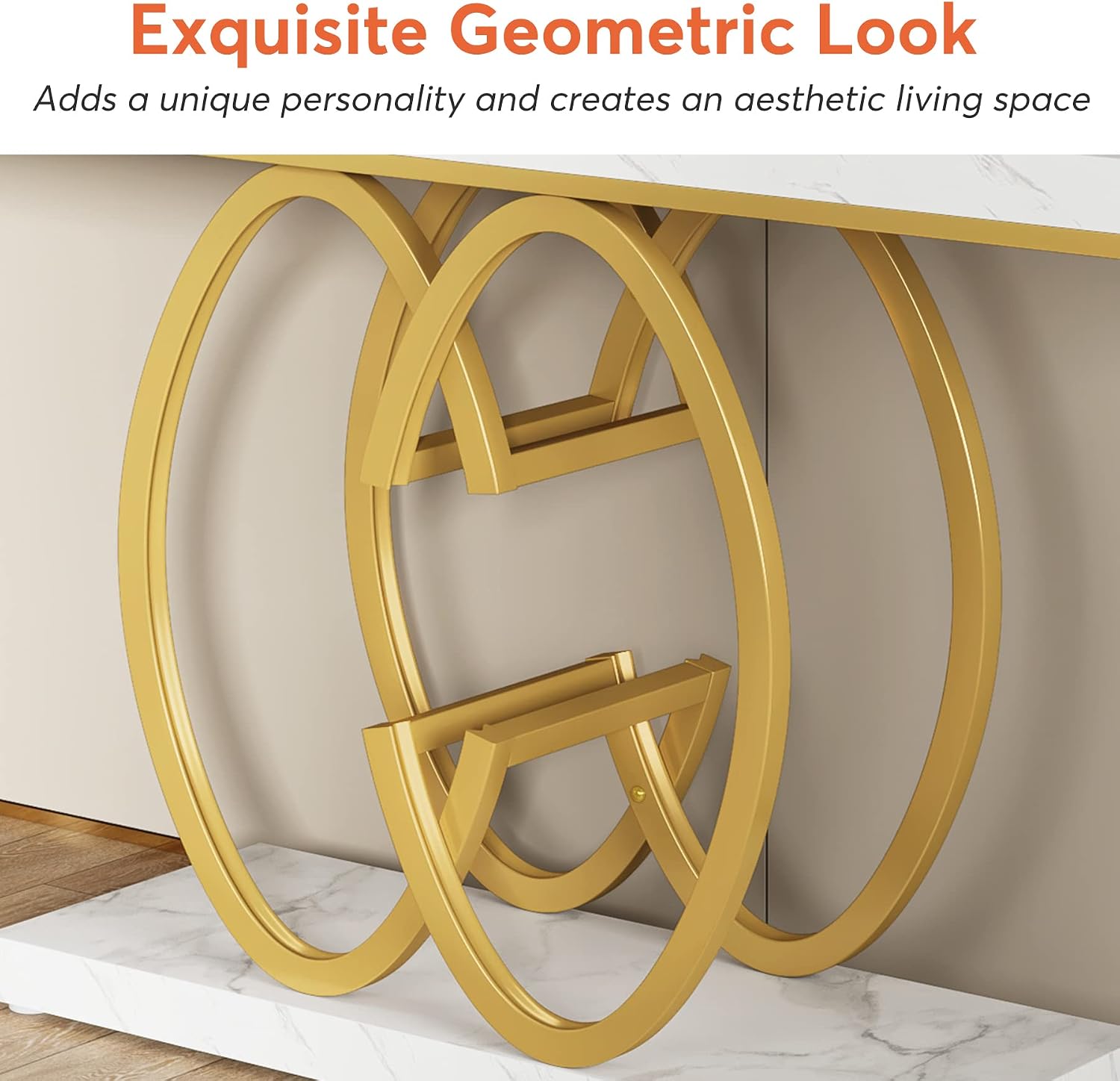 Tribesigns 55 Inch Console Table for Hallway, Faux Marble Gold Entryway Table with Geometric Metal Base, Modern Narrow Sofa Accent Table for Entrance, Living Room, Foyer (White & Gold)