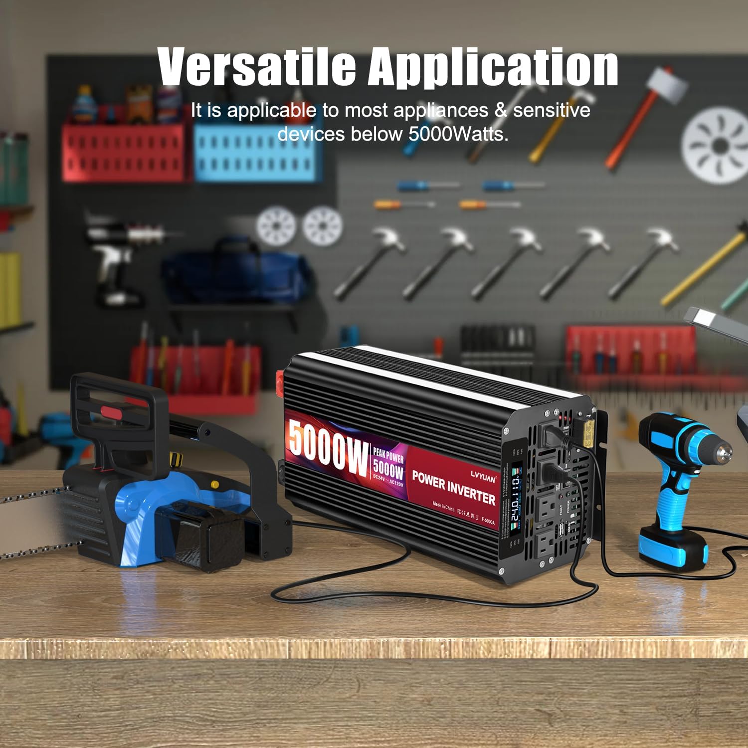 LVYUAN 5000 Watt Power Inverter 24V to 110V 120V for Vehicle, Solar Inverter System, Heavy Duty, RV, Truck, Off Grid,Camping with 4 AC Outlets, LCD Display, Wireless Remote Control, Car Power Inverter