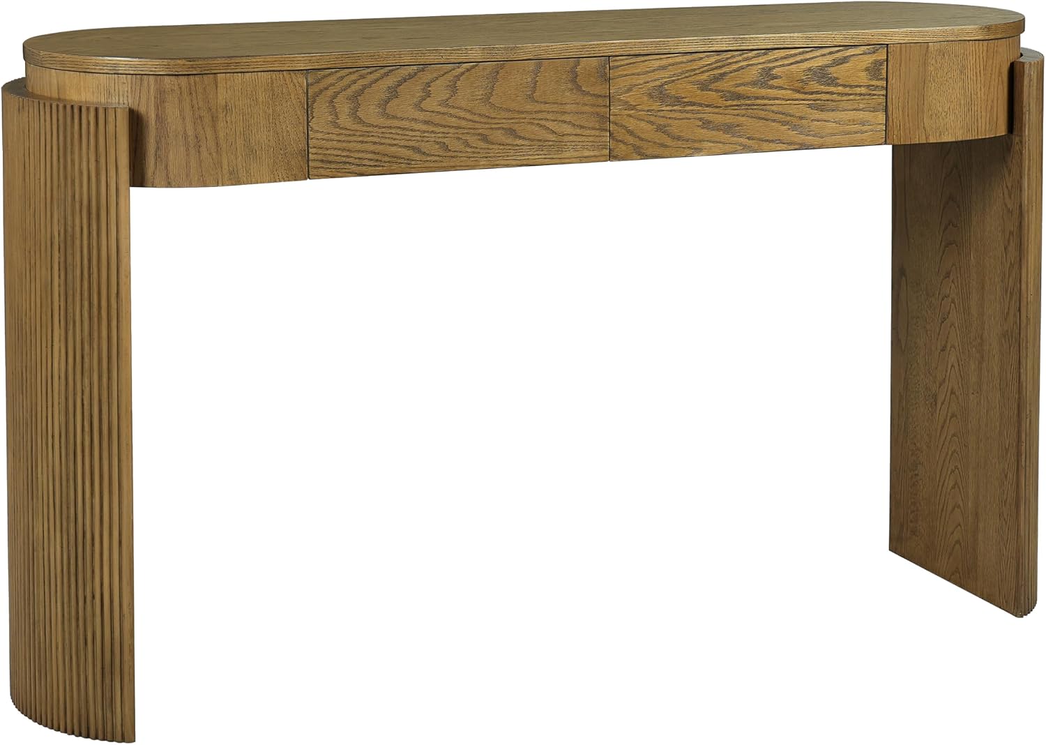 LKTART 55' Sofa Table with Oval Top and 2 Drawers, Entryway Console Table with Fluted Design for Hallway,Foyer,Entry and Living Room (Fully Assembled-Pine Wood)