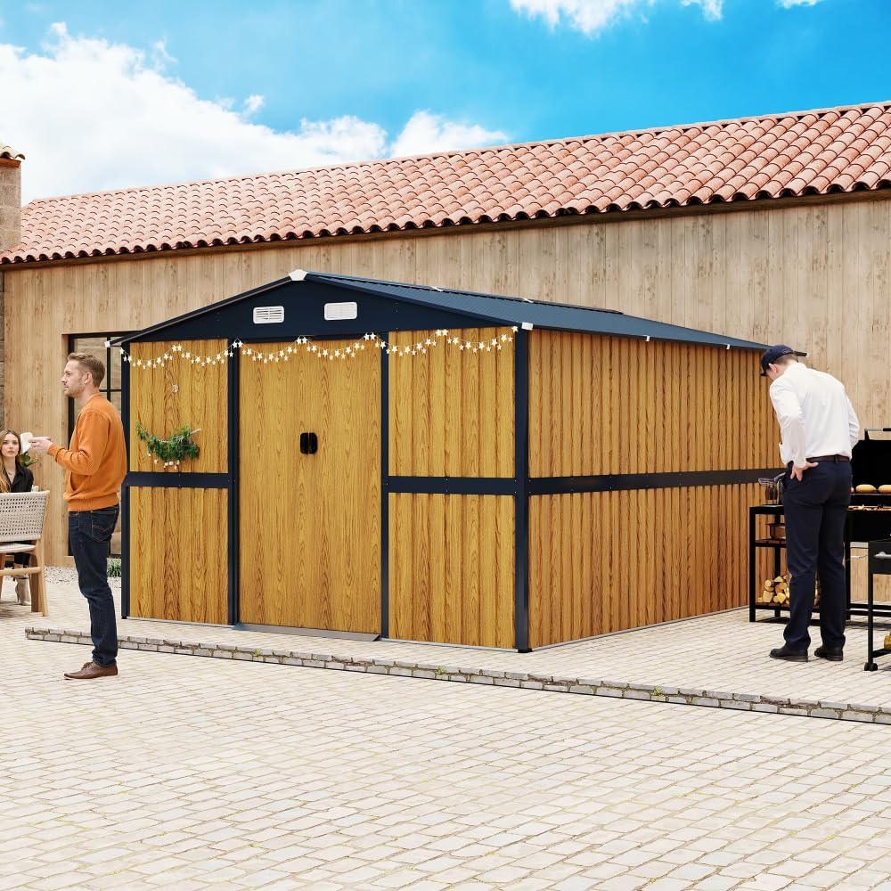 10x12FT Metal Storage Shed - Yellow Outdoor Shed with Lockable Doors & Windows, Extra Large Garden Shed for Backyard/Patio, Sheds & Outdoor Storage Ideal for Tools/Chicken Coops
