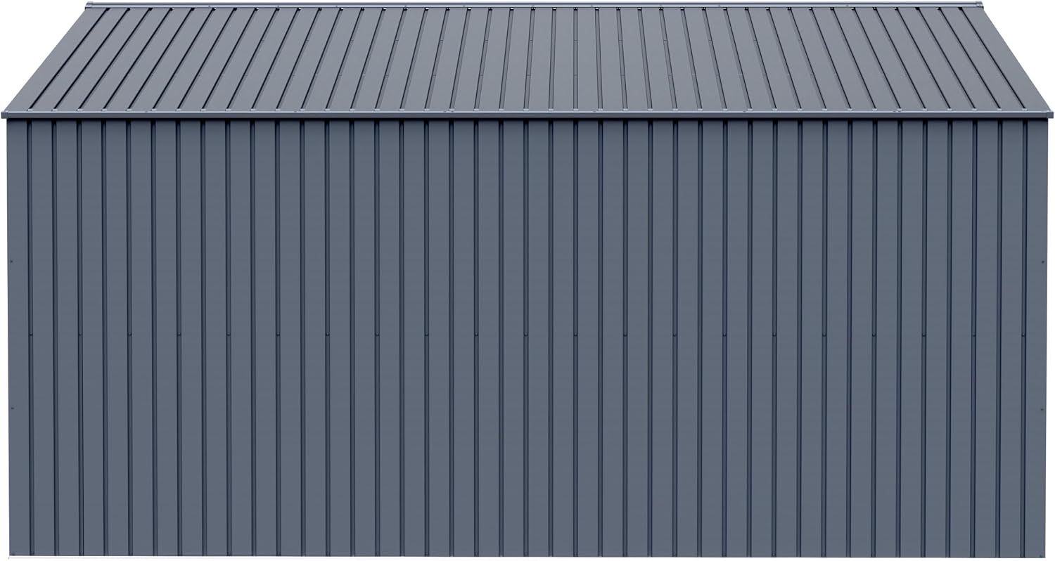 Arrow Shed Elite 14' x 14' Tall Outdoor Steel Storage Shed with High Gable and Lockable Doors Storage Building, Anthracite
