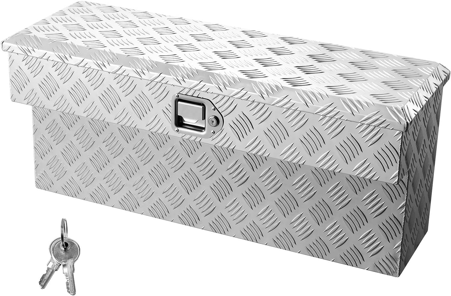 VEVOR Truck Bed Tool Box, Heavy Duty Aluminum Tool Box with Tread Patterns, Storage Toolbox Chest Organizer with Lock and Key, Ideal for Pickup, Truck Bed, RV, Trailer, 34 x 12 x 15.4 in, Silver