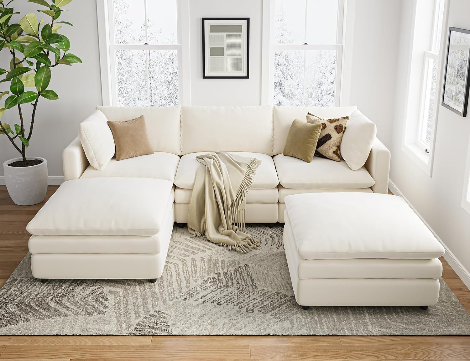 Sectional Couches for Living Room U Shaped Cloud Couch with Ottoman Deep Plush 5 Seats Sofa Modern Sofa for Apartment