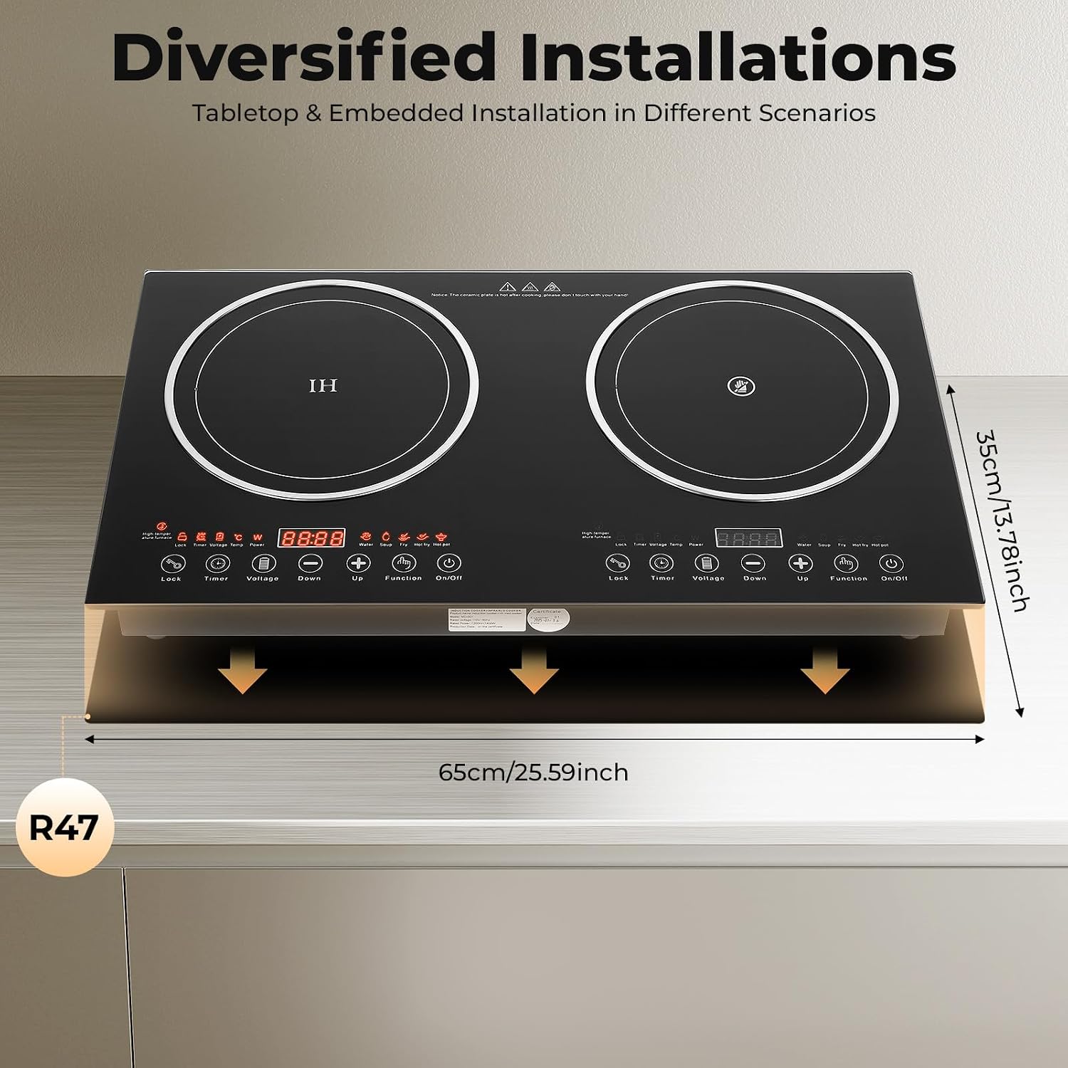 Built in Electric Stove Top,Induction Cooktop,Portable 1200W Induction Cooker 2 Burner Independent Touch Control,Ceramic Electric Stove with 8 Temperature,Power Level (2 Burners,1200W)