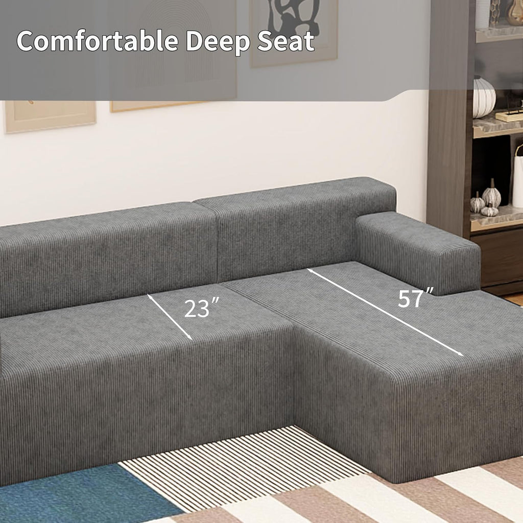 87' Modular Sectional Sofa, Cloud Sectional Couch with Deep Seat, Modern Modular L-Shape Sofa with Chaise, Cozy Boneless Couches for Living Room, Small Spaces, No Assembly Required