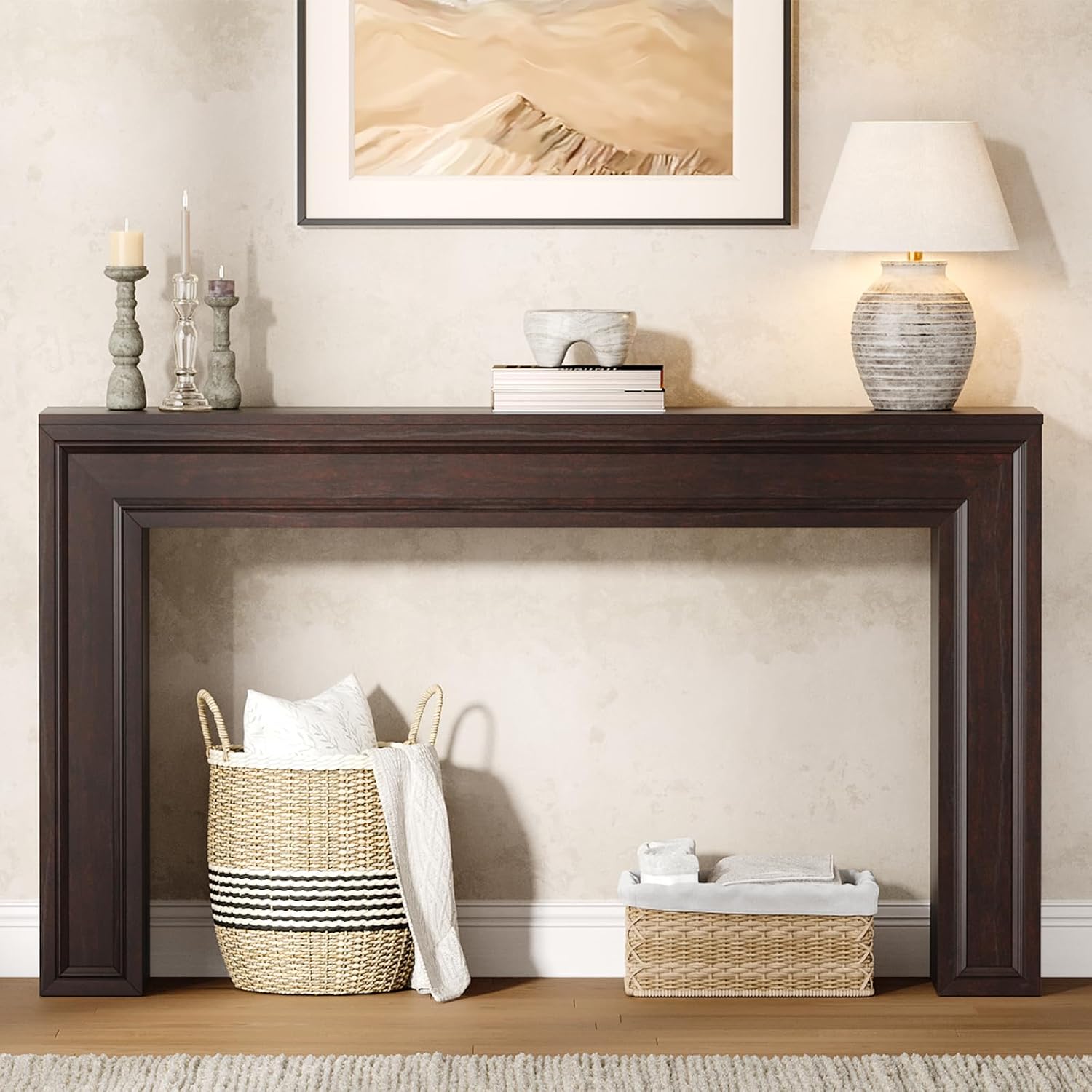 Rresyet 55 Inch Long Console Table, Sofa Table Behind Couch, Entryway Table, Farmhouse Entryway Table for Entrance, Hallway, Living Room (Cherry)
