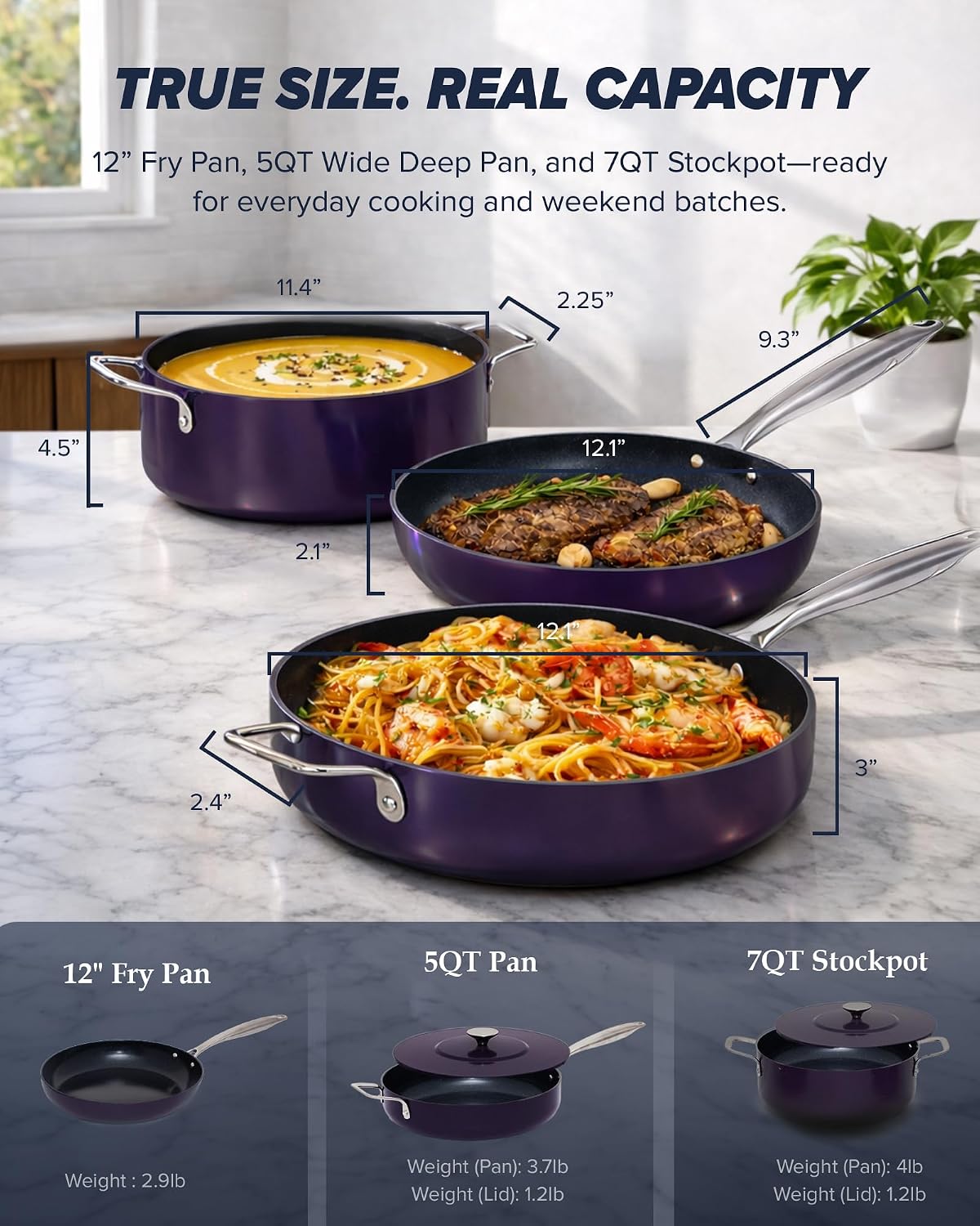 Nuwave Essential Series 5PC Ceramic Cookware Set PFAS-Free, G11 Duralon Blue Coating, Pots and Pans Set Non Stick, Diamond Scratch-Resistant,Stay-Cool Handle, Metal Lid,Induction Ready,Dishwasher Safe