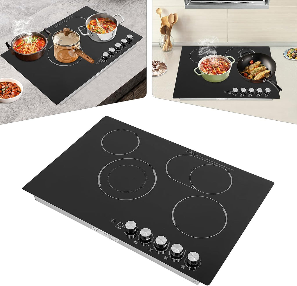 Electric Cooktop 3 Burners, Built in Radiant Electric Stove Top,2600W Cooktop Stovetop with Sensor Touch Control&Timer,Temperature,9 Heating Level,110V (4 Burners)