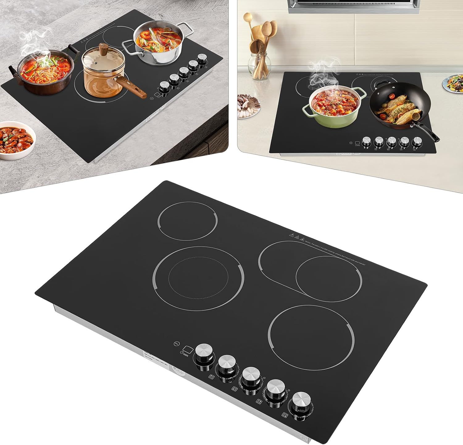 Electric Cooktop 3 Burners, Built in Radiant Electric Stove Top,2600W Cooktop Stovetop with Sensor Touch Control&Timer,Temperature,9 Heating Level,110V (4 Burners)