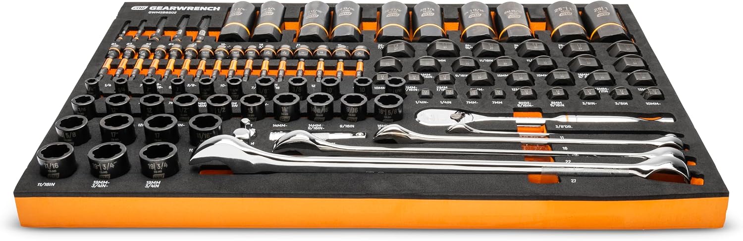 GEARWRENCH 97 Piece 1/4', 3/8', 1/2' Drive Bolt Biter Mechanics Tool Set in Foam Storage Tray - GWMSBBS02