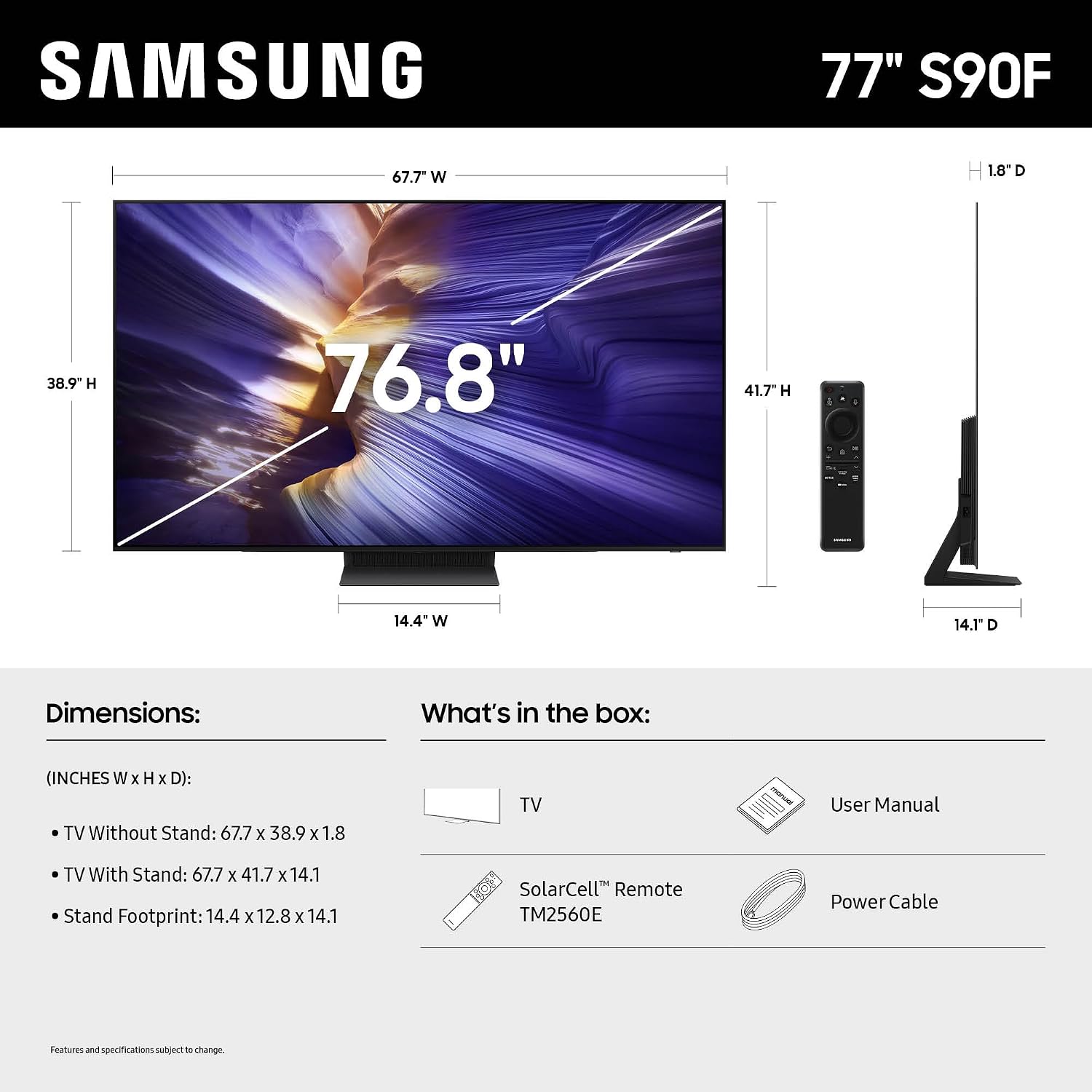 Samsung QN77S90FAFXZA 77 Inch 4K OLED Smart TV with an ErgoAV ERTFX1-01B 80' FlexFold Frame TV Stand (2025)