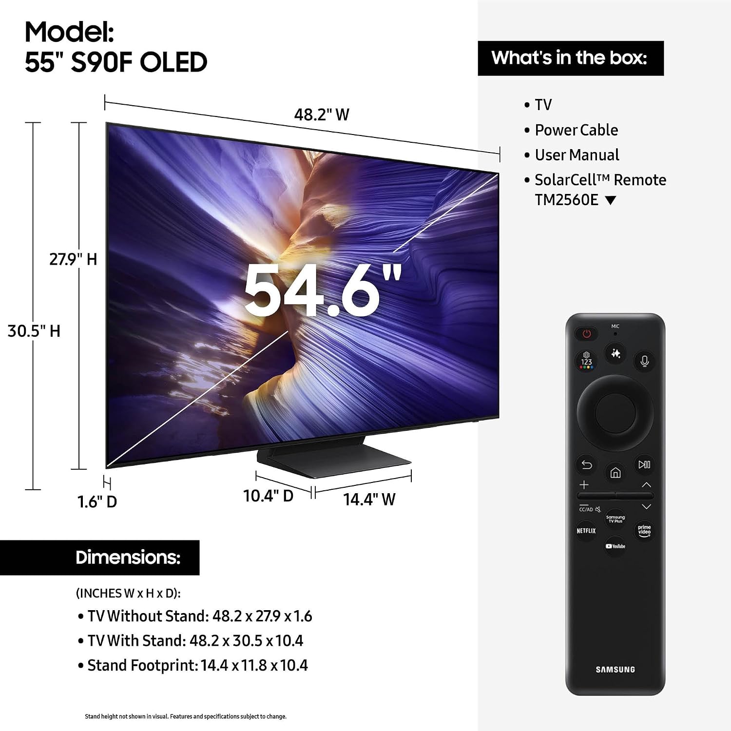 Samsung 55-Inch Class OLED S90F 4K Smart TV NQ4 AI Gen3 Processor, 4K AI Upscaling Pro, OLED HDR + Bundle with an AudioQuest G8 8-Outlet USB-A/USB-C AC Power Surge Protector (2025)