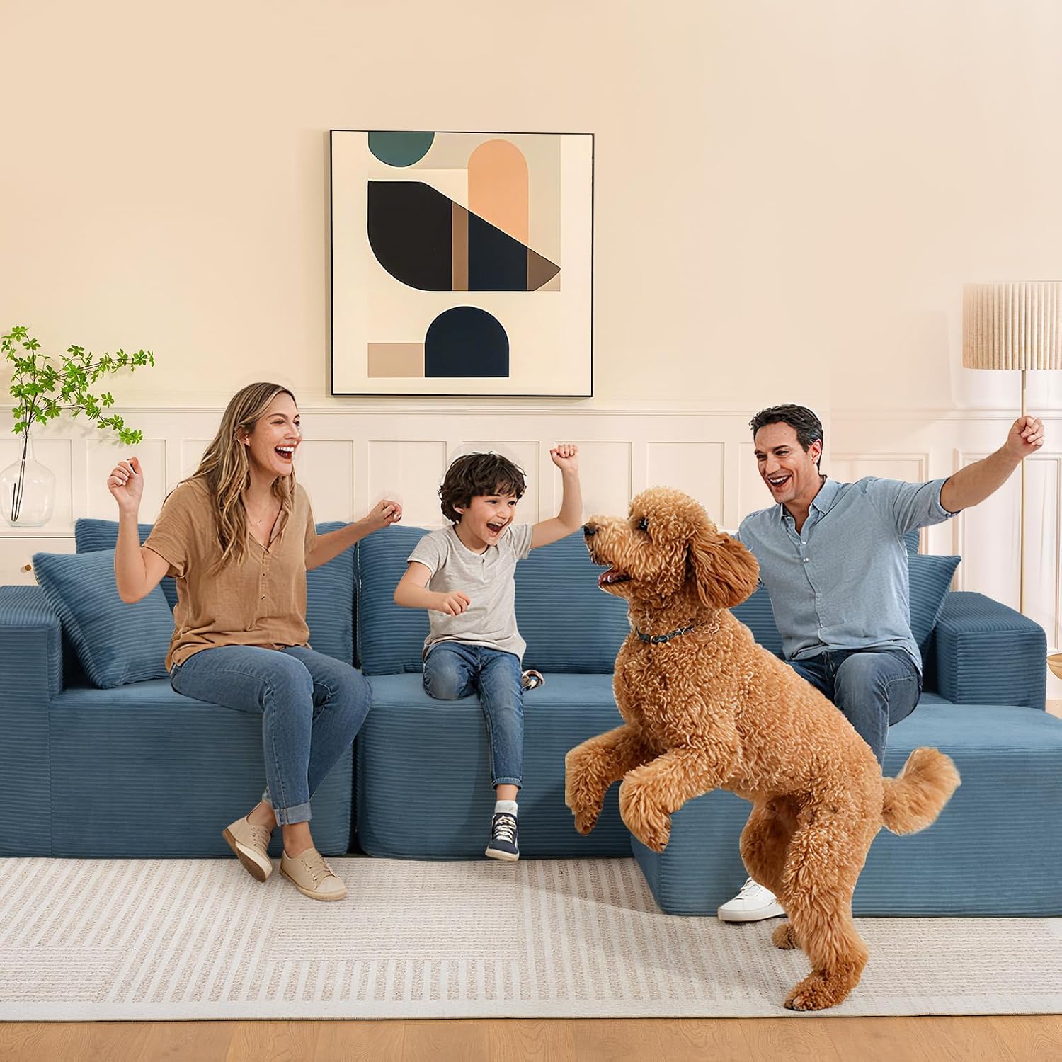 Brage Living 2025 New 108' Cloud Couch Sectional, Comfy Boneless Modular Sectional Sofa with L-Shaped Chaise, Deep Seat Couch for Living Room, No Assembly Required (Blue, Chaise Ottoman)
