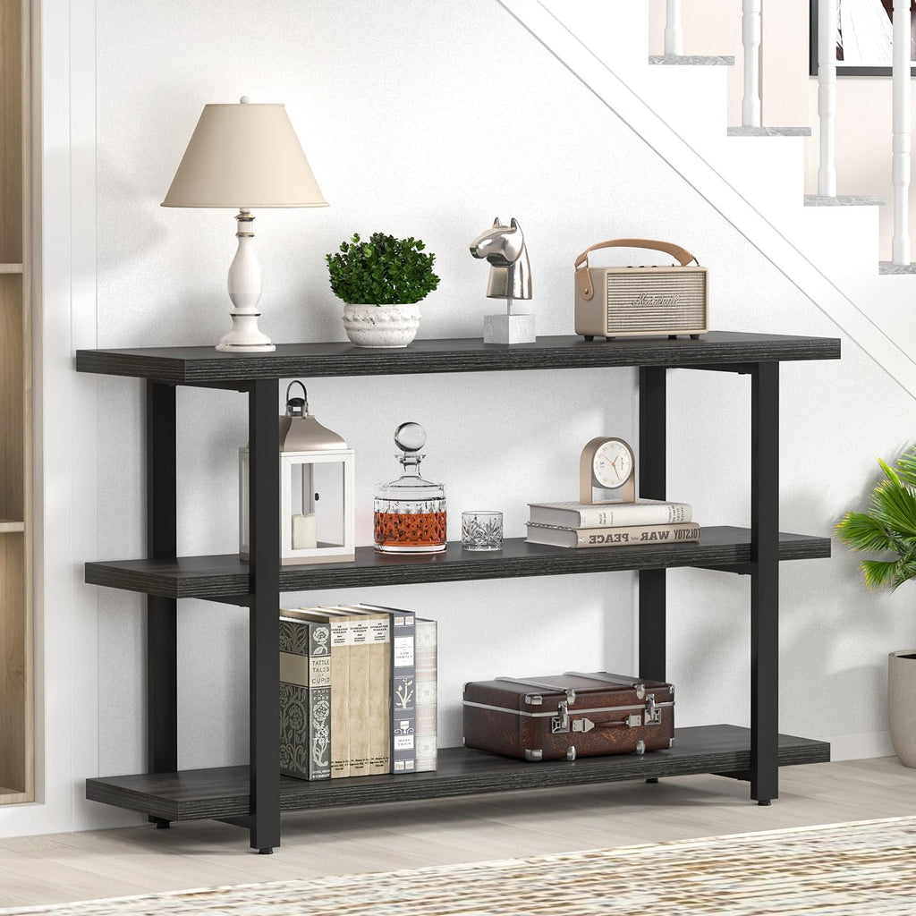 FOLUBAN Entryway Table, Wood Sofa Table with Storage Shelves for Living Room, Modern Console Table for Hallway, Entrance, or Behind Couch, Dark Gray, 47 Inch