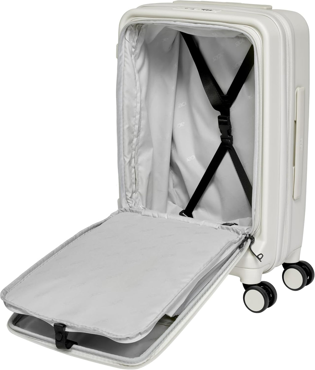 acer Barcelona Hardside Expandable 20-Inch Carry-On Luggage Laptop Bag | 360 Degree Silent Spinner Wheels | Front-Opening Design | Post-Consumer Recycled Plastics | TSA Approved Lock | Shell White