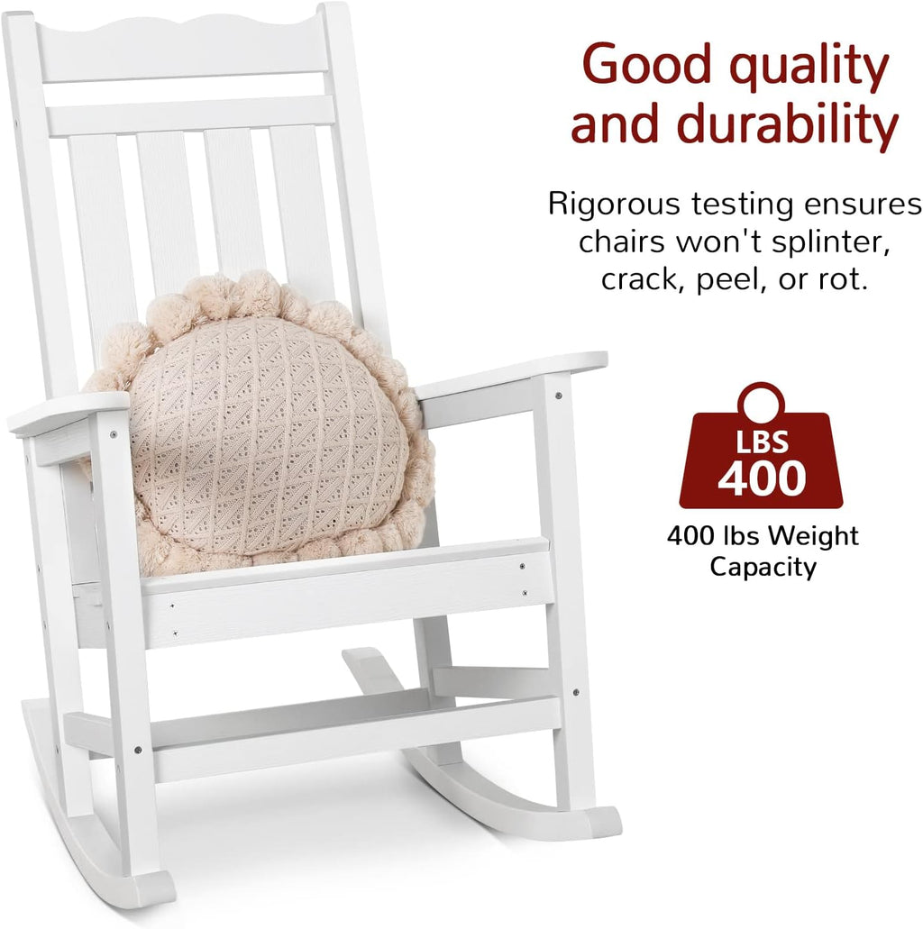 Stoog Set of 2 Outdoor Rocking Chairs, HIPS Plastic Porch Rocker with 400 lbs Weight Capacity, for Backyard, Fire Pit, Lawn, Garden and Indoor, White