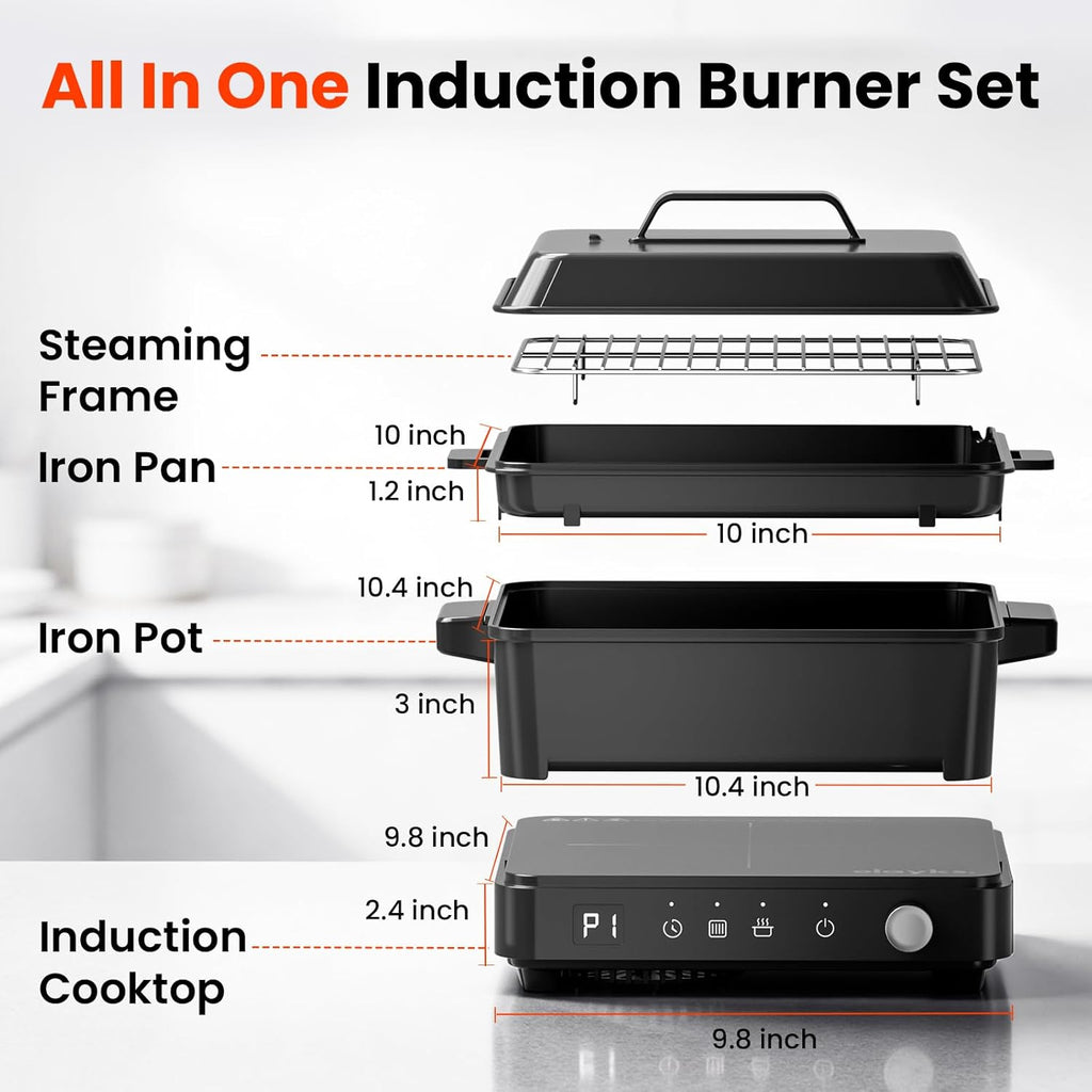 Induction Cooktop, Portable Induction Cooktop with 8L Cast Iron Cooking Pot and Cast Iron Pan& olayks.6 in 1 Automatic Nut Milk Maker, 20oz Soy Milk Maker Machine for Homemade Oat