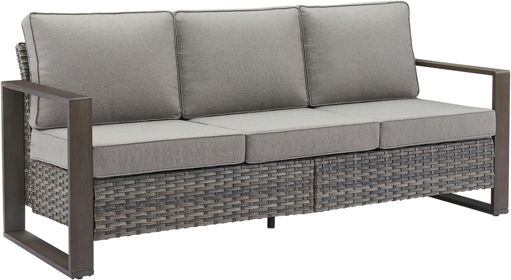 Rilyson Outdoor Couch Wicker Patio Sofa, Rattan Patio Furniture Sofa with Sturdy Frame,All-Weather PE Wicker,Wide Armrest,Deep Seating and Thick Cushions for Deck Porch Garden(Mixed Grey/Grey)