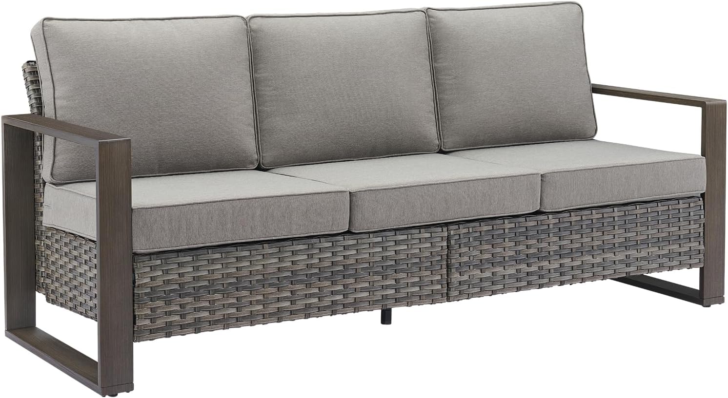 Rilyson Outdoor Couch Wicker Patio Sofa, Rattan Patio Furniture Sofa with Sturdy Frame,All-Weather PE Wicker,Wide Armrest,Deep Seating and Thick Cushions for Deck Porch Garden(Mixed Grey/Grey)