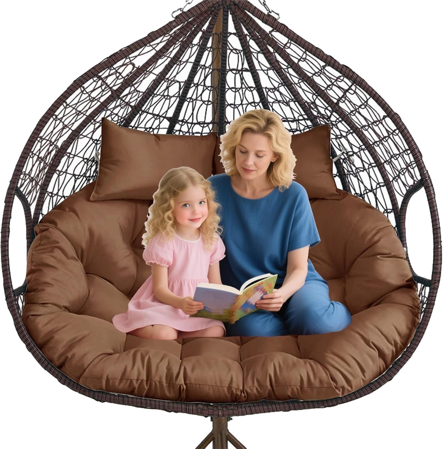Double Egg Chair Cushion, 59x43In/67x47In 2-3 Seater Waterproof Removable Swing Cushion Replacement for Outdoor Egg Chair, Patio Swing and Rocking Chair, Indoor/Outdoor Use