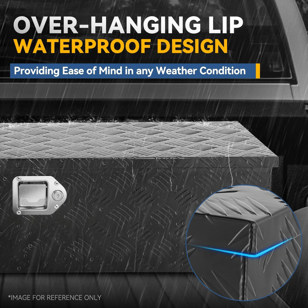 Heavy Duty Aluminum Diamond Plate Tool Box for Pick Up Truck Bed RV Trailer Toolbox Waterproof Square Storage Organizer with Side Handle, 38.9'' W x 13.4'D x 10.0'H, Lock and Keys - Black